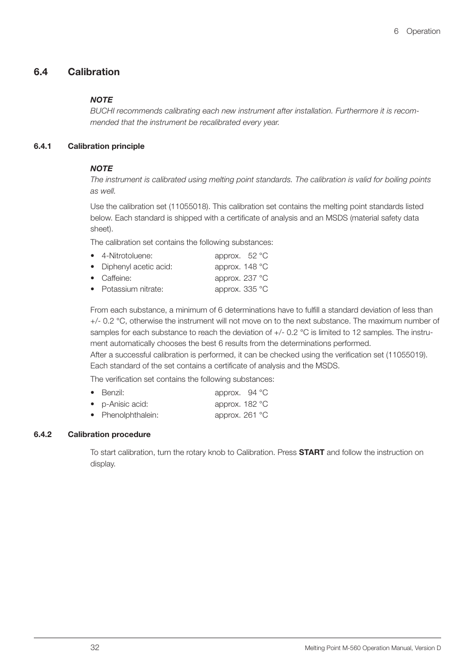 4 calibration, 1 calibration principle, 2 calibration procedure | BUCHI Melting Point M-560 User Manual | Page 32 / 50
