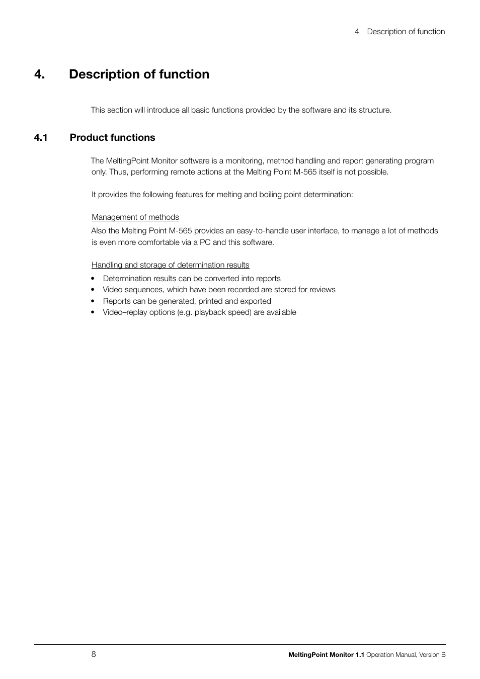 Description of function | BUCHI Melting Point M-565 User Manual | Page 8 / 32