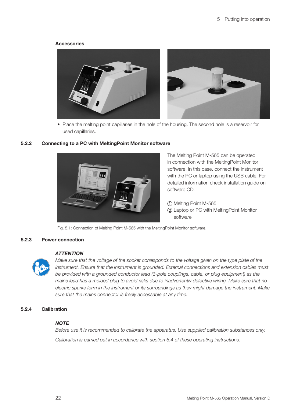 3 power connection, 4 calibration | BUCHI Melting Point M-565 User Manual | Page 22 / 60