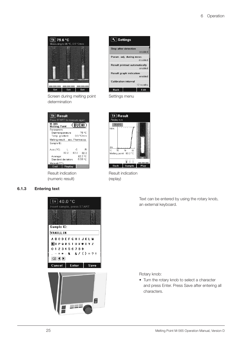 3 entering text | BUCHI Melting Point M-565 User Manual | Page 25 / 60