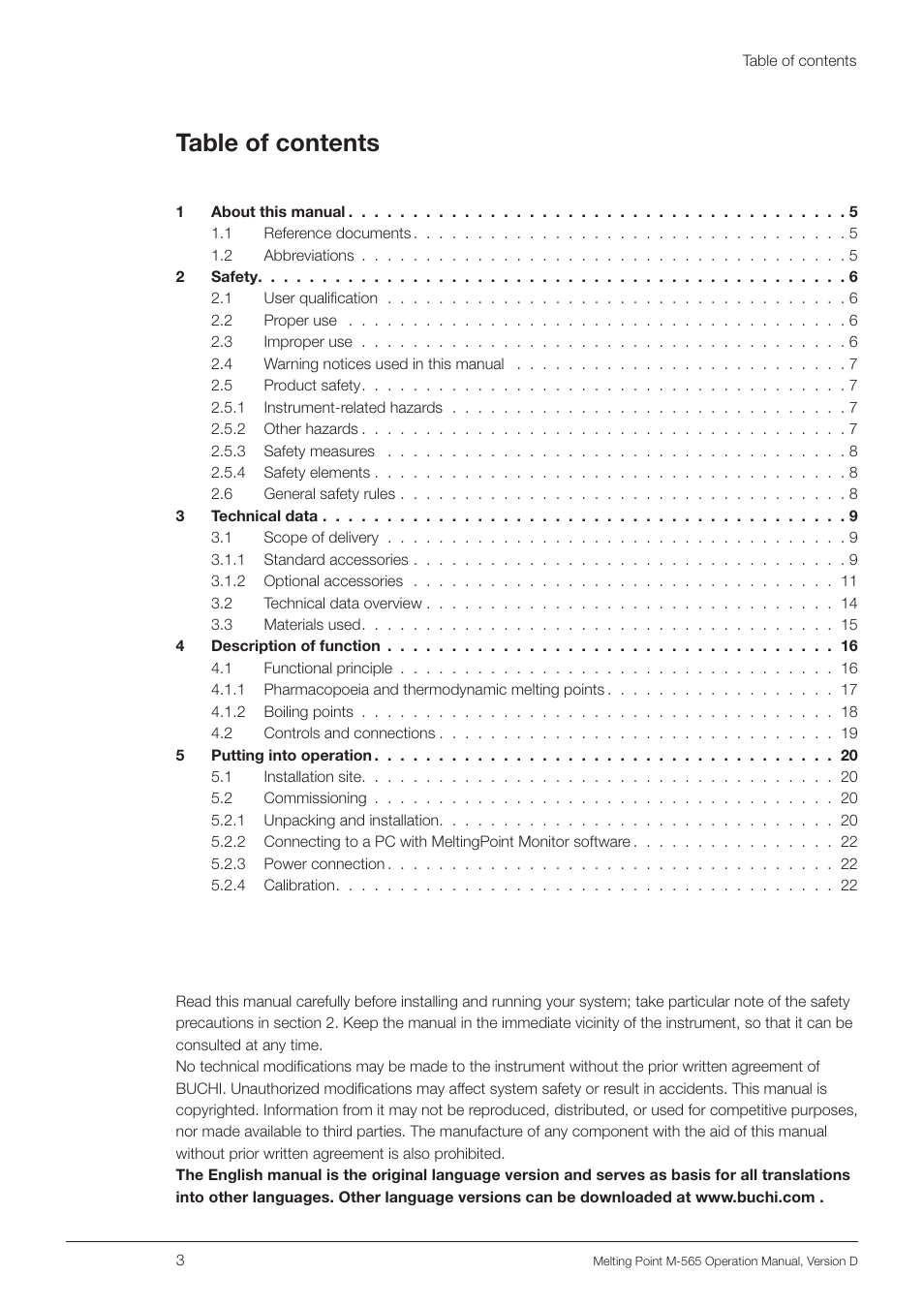 BUCHI Melting Point M-565 User Manual | Page 3 / 60