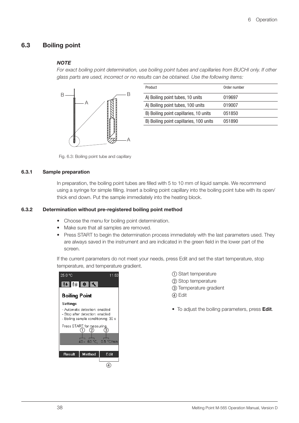 3 boiling point, 1 sample preparation, Boiling point | 6 .3 boiling point | BUCHI Melting Point M-565 User Manual | Page 38 / 60