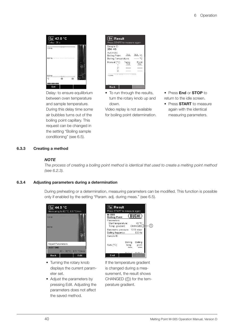 3 creating a method, 4 adjusting parameters during a determination | BUCHI Melting Point M-565 User Manual | Page 40 / 60