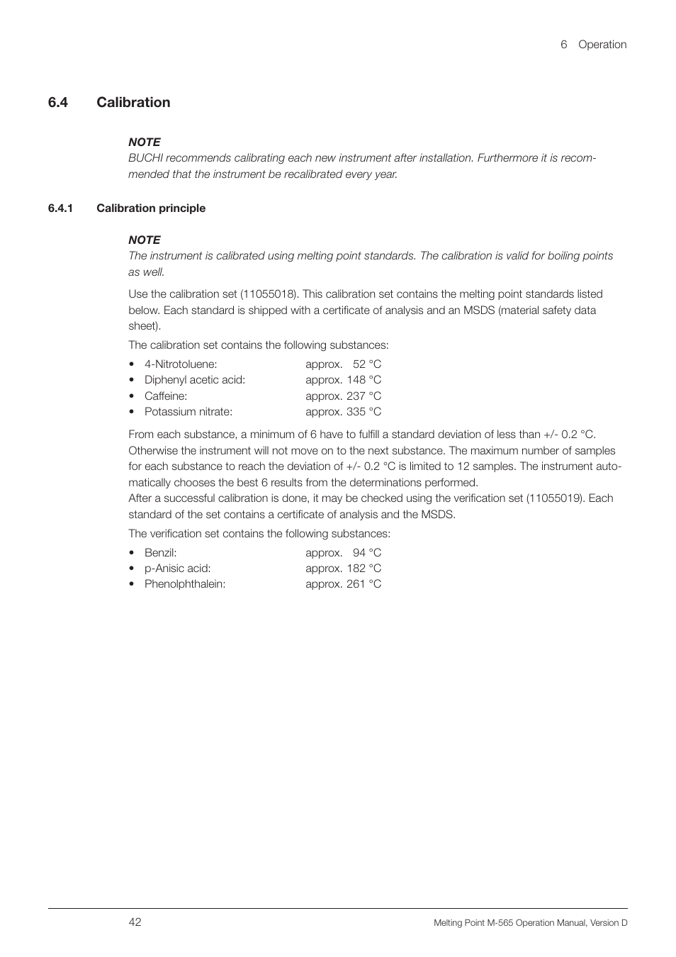 4 calibration, 1 calibration principle, 4 calibration 6.4.1 calibration principle | 6 .4 calibration | BUCHI Melting Point M-565 User Manual | Page 42 / 60