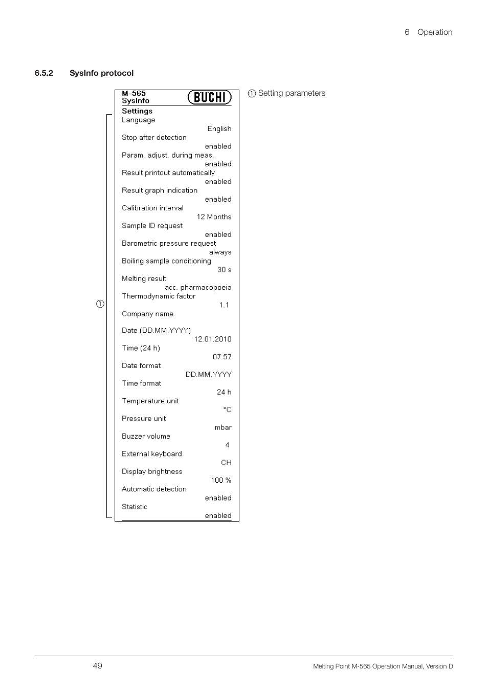 2 sysinfo protocol | BUCHI Melting Point M-565 User Manual | Page 49 / 60