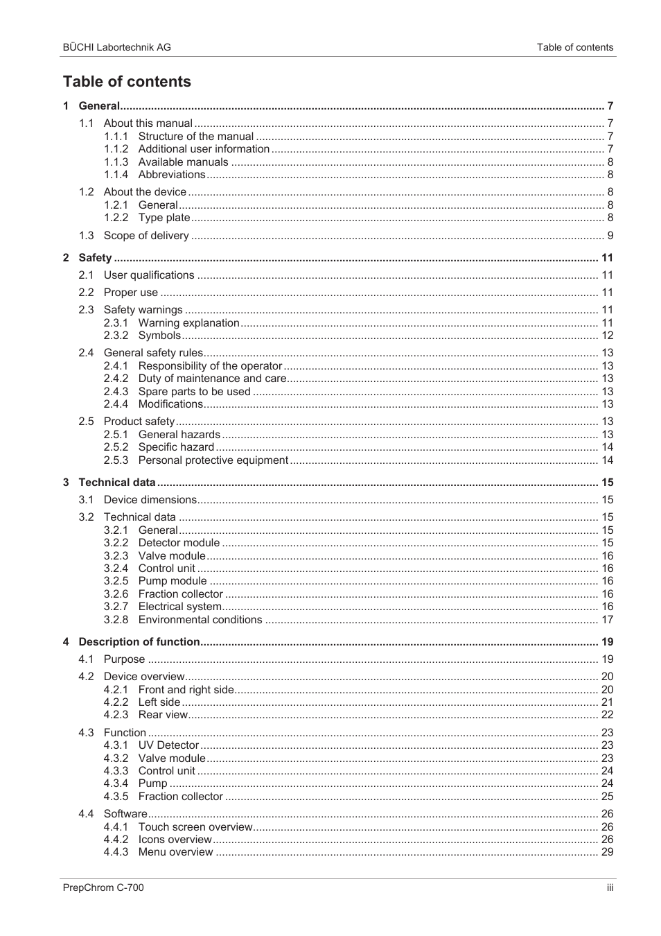 BUCHI PrepChrom C-700 User Manual | Page 3 / 110