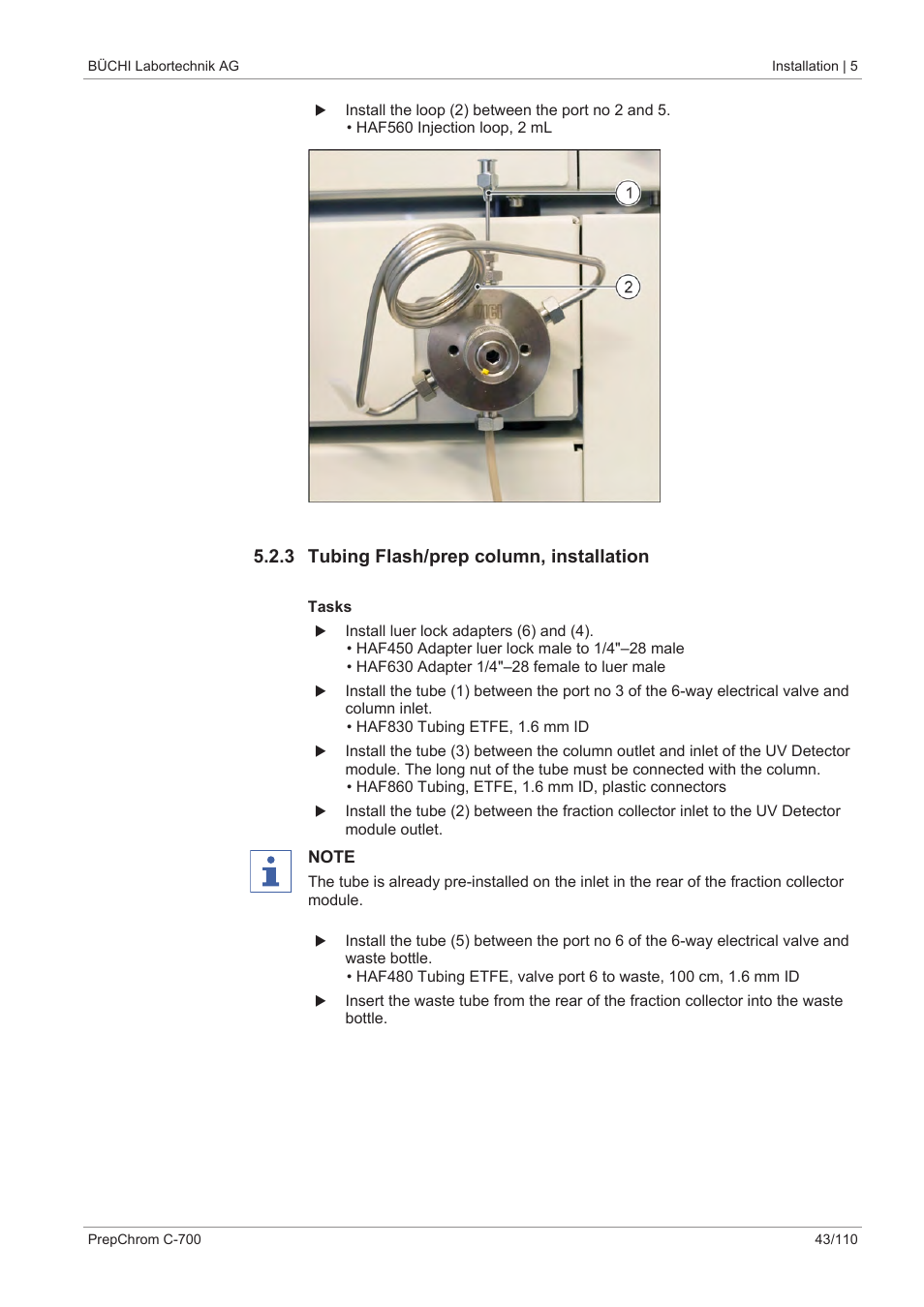 3 tubing flash/prep column, installation | BUCHI PrepChrom C-700 User Manual | Page 43 / 110