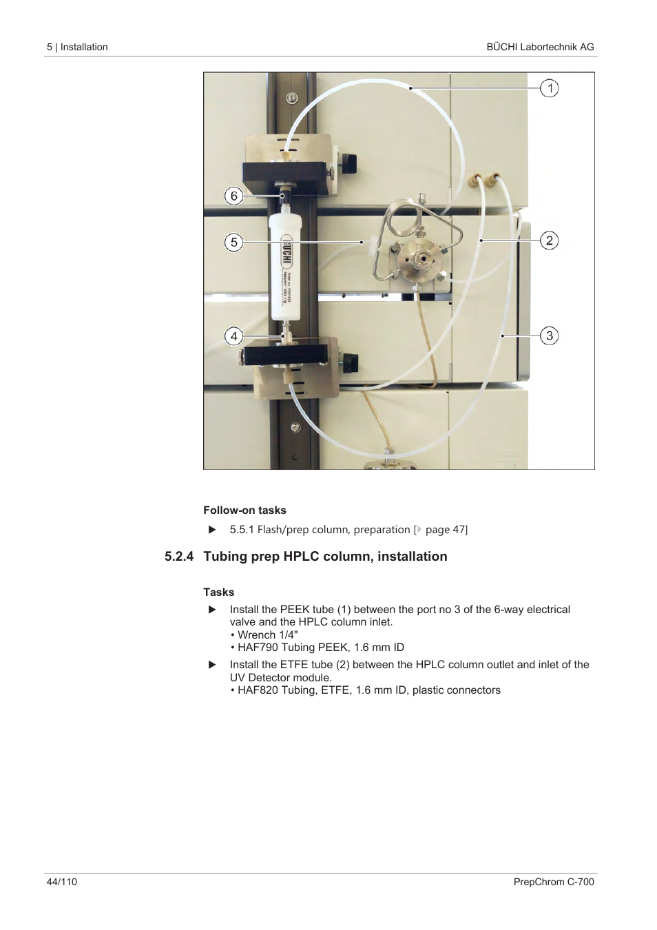 4 tubing prep hplc column, installation | BUCHI PrepChrom C-700 User Manual | Page 44 / 110