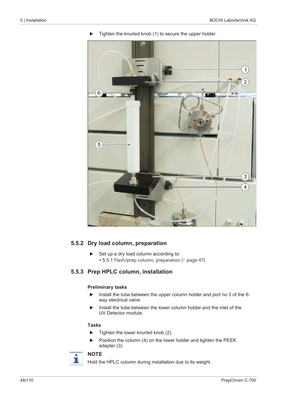 2 dry load column, preparation, 3 prep hplc column, installation | BUCHI PrepChrom C-700 User Manual | Page 48 / 110