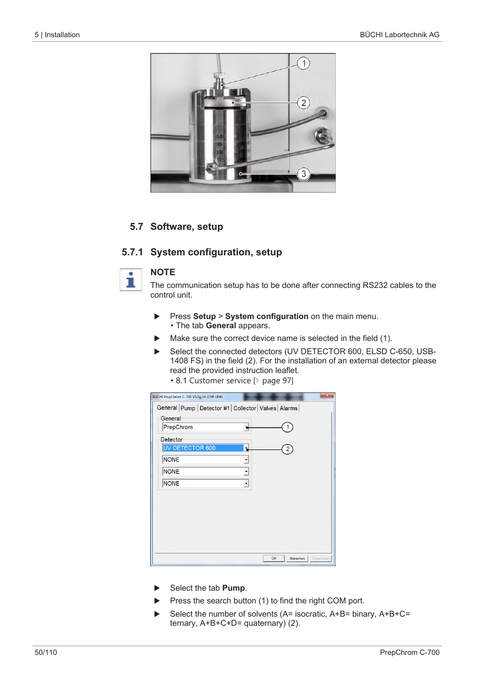 7 software, setup, 1 system configuration, setup, System configuration, setup | BUCHI PrepChrom C-700 User Manual | Page 50 / 110