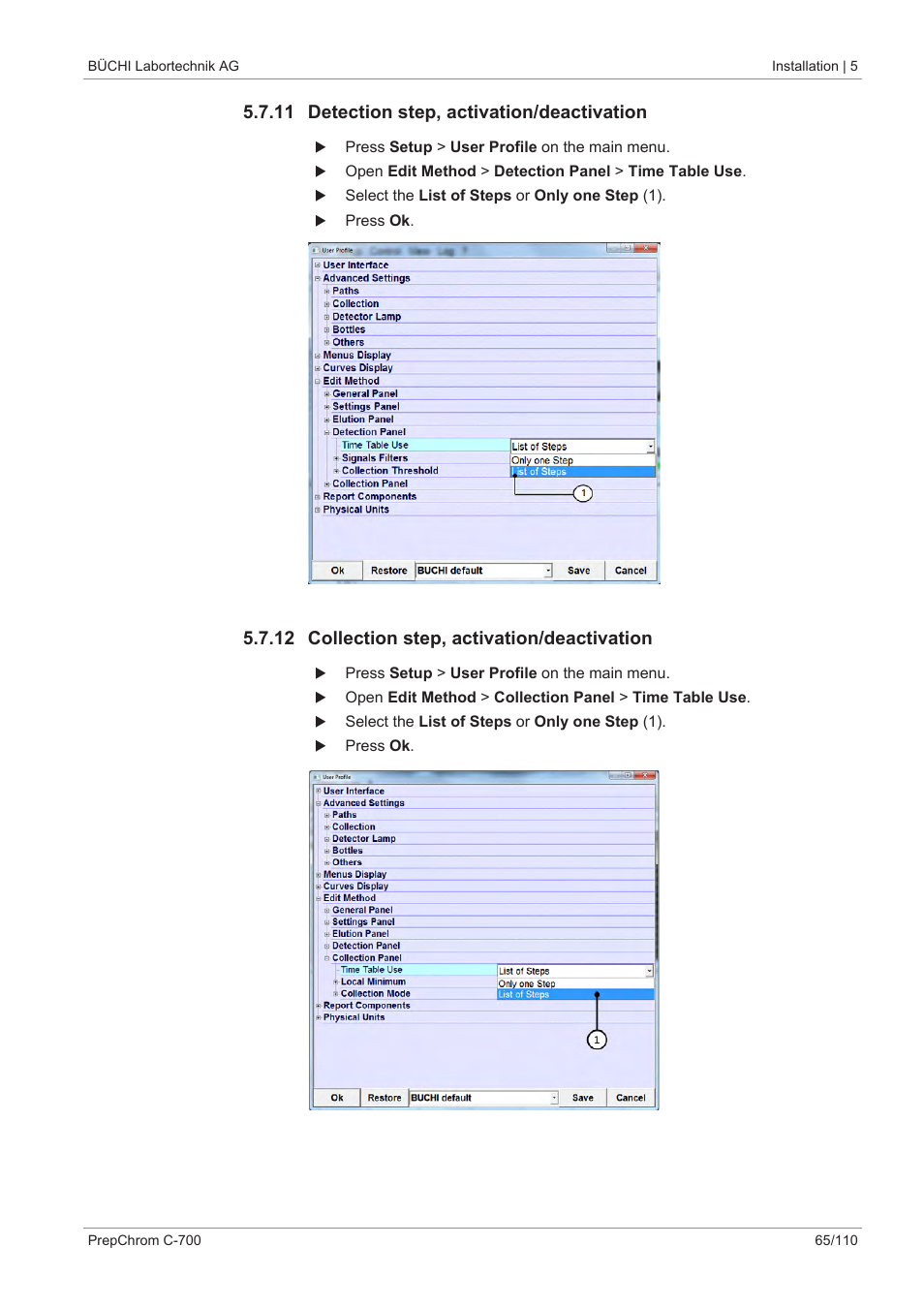 11 detection step, activation/deactivation, 12 collection step, activation/deactivation | BUCHI PrepChrom C-700 User Manual | Page 65 / 110
