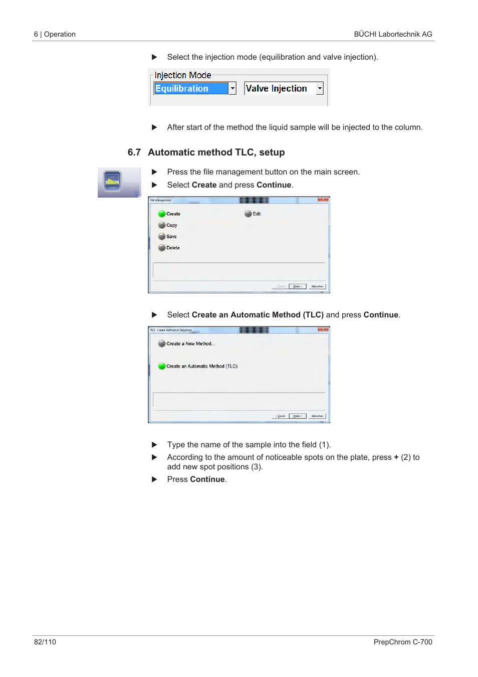 7 automatic method tlc, setup | BUCHI PrepChrom C-700 User Manual | Page 82 / 110