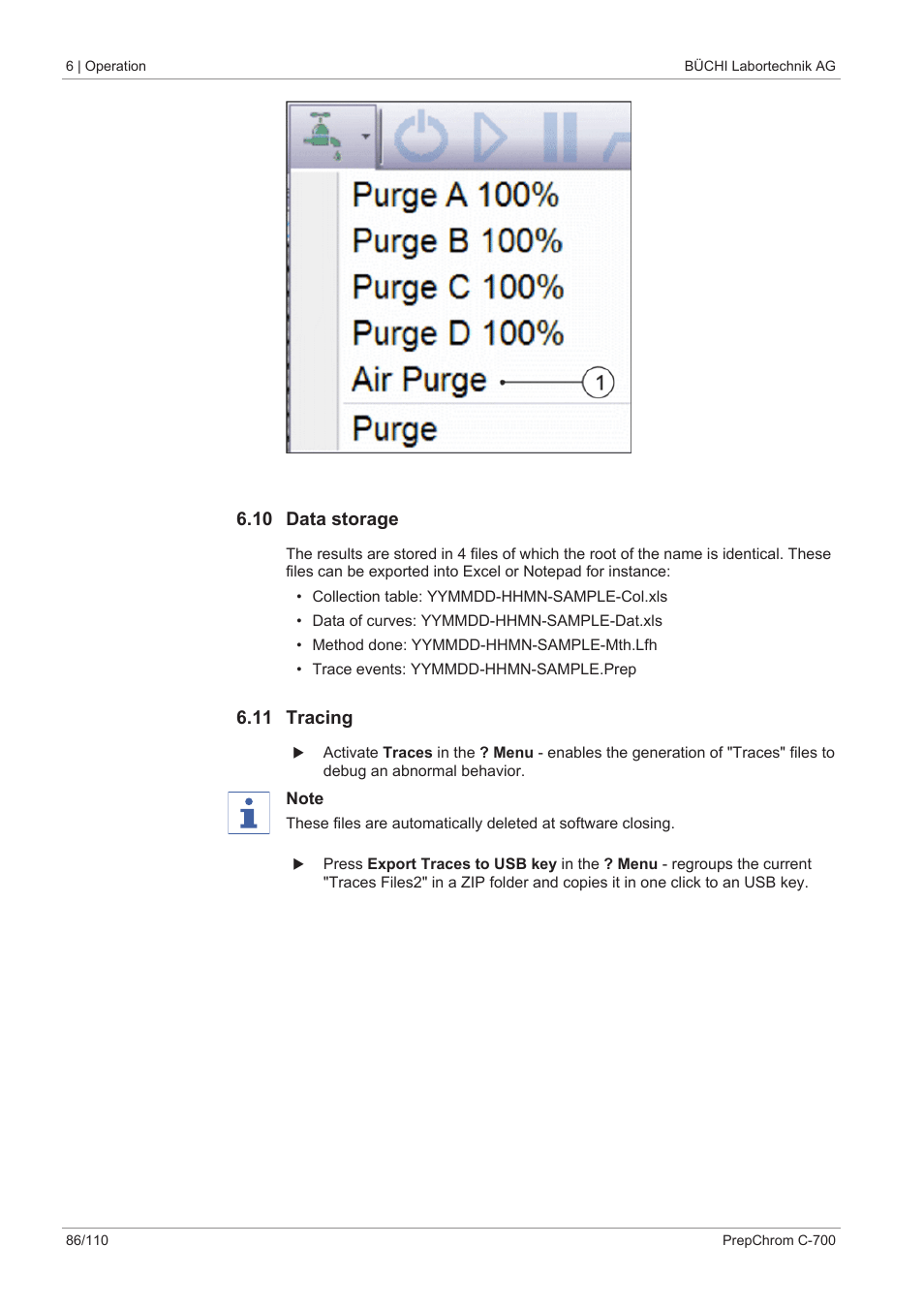 10 data storage, 11 tracing | BUCHI PrepChrom C-700 User Manual | Page 86 / 110