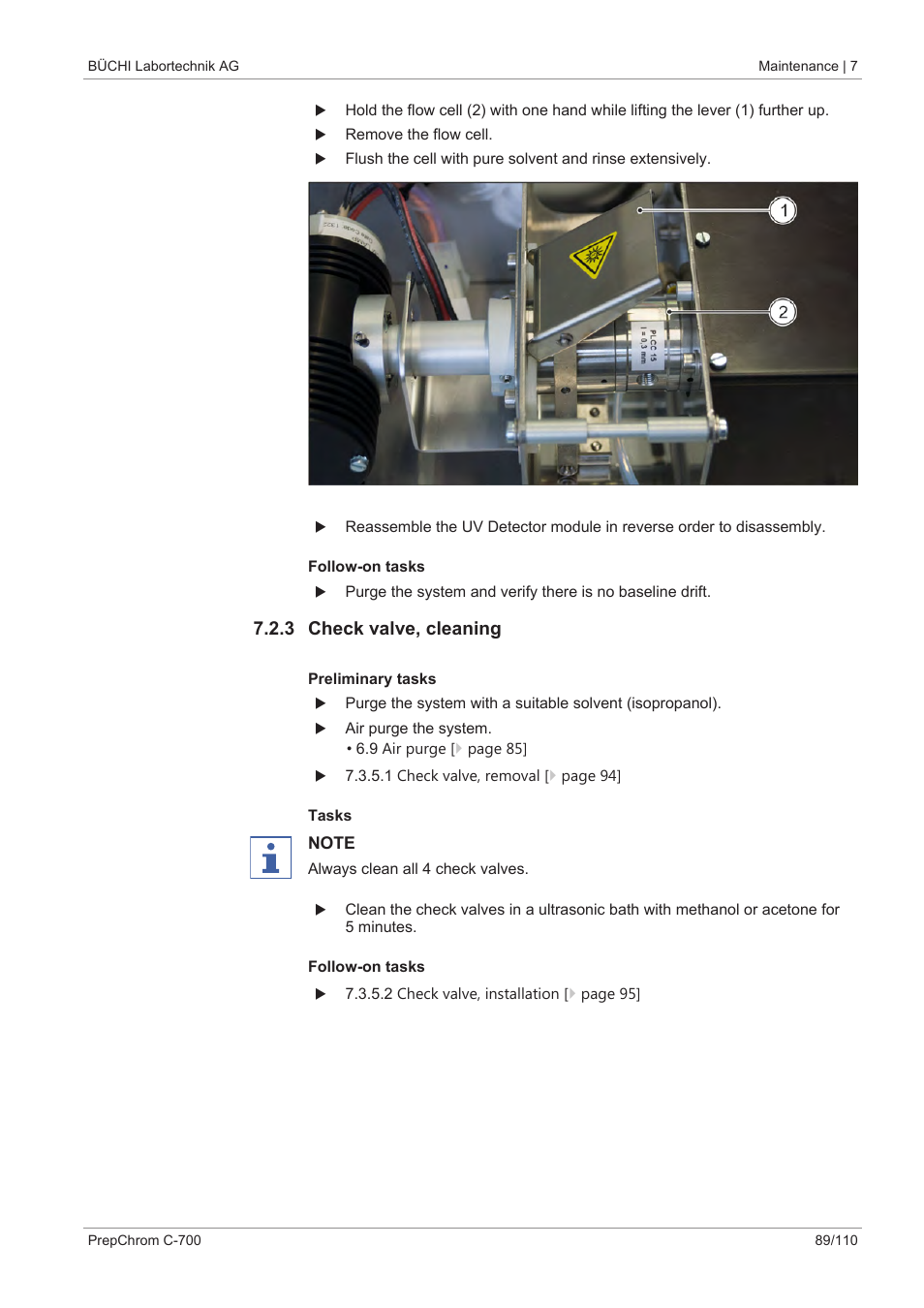 3 check valve, cleaning | BUCHI PrepChrom C-700 User Manual | Page 89 / 110