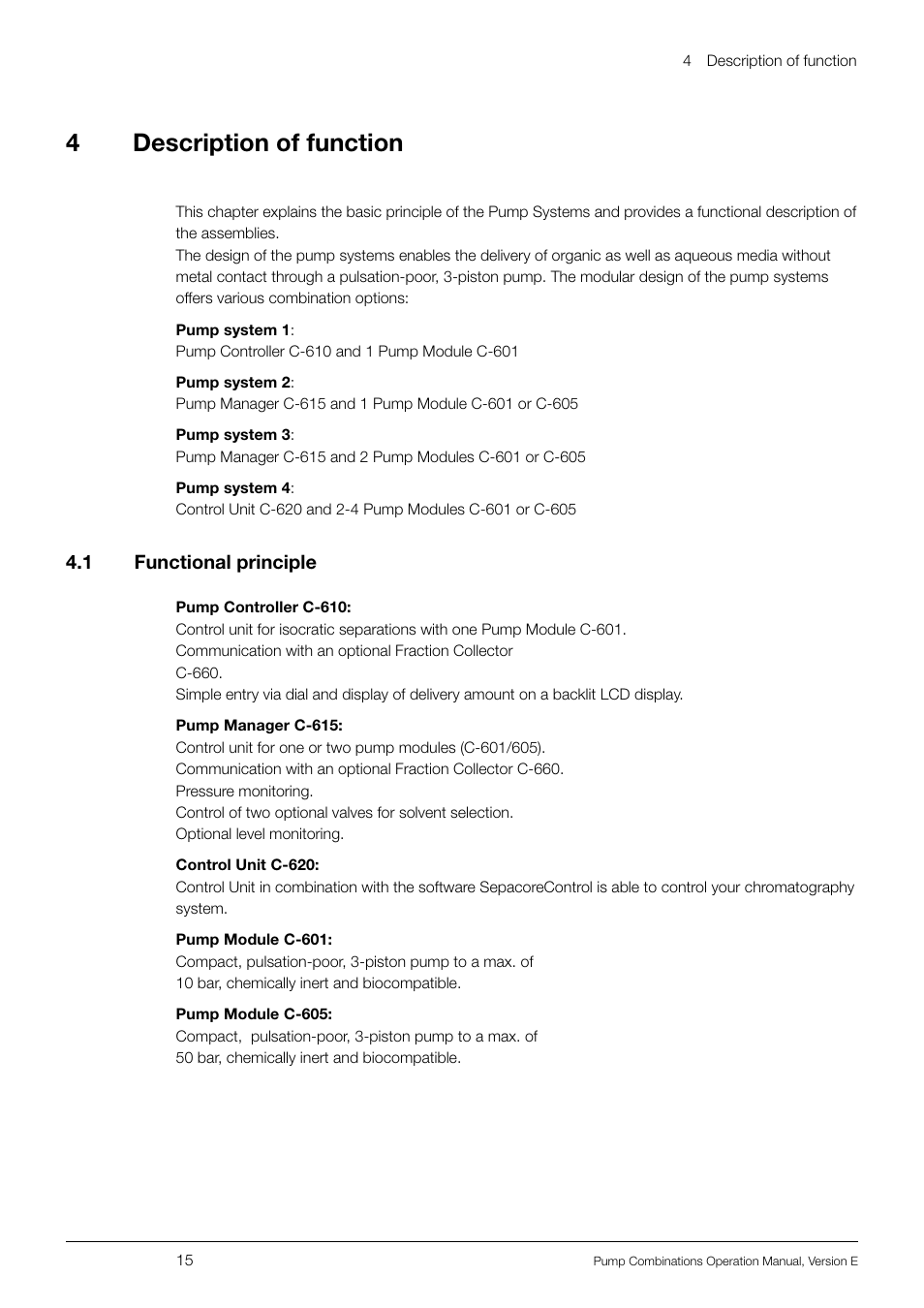 4description of function | BUCHI Pump Module C-605 User Manual | Page 15 / 50