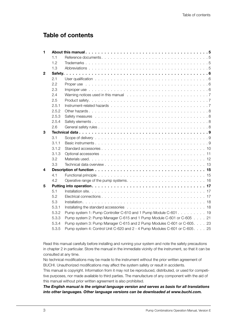 BUCHI Pump Module C-605 User Manual | Page 3 / 50