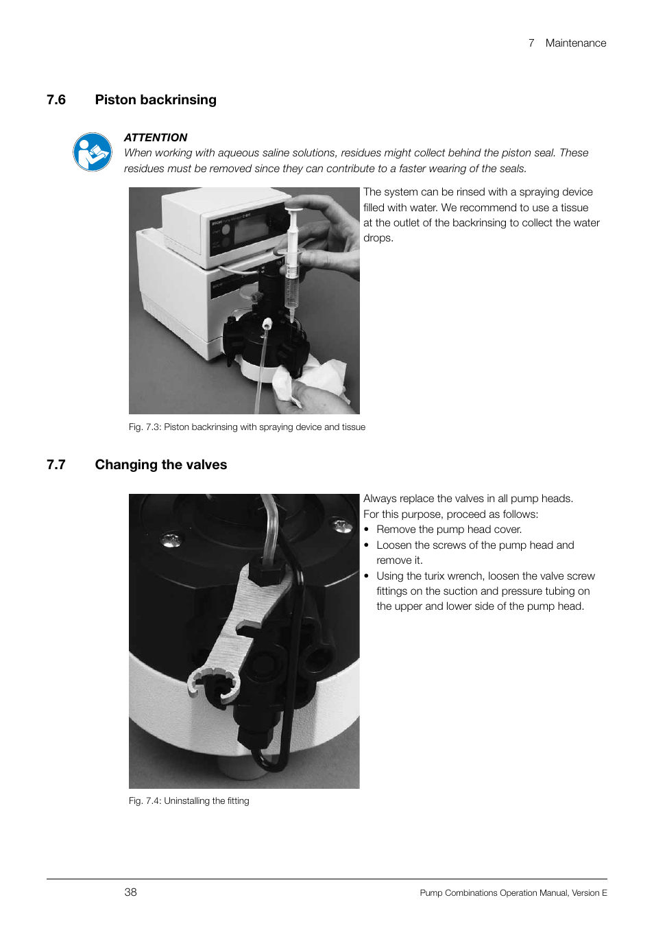 7 .6 piston backrinsing, 7 .7 changing the valves | BUCHI Pump Module C-605 User Manual | Page 38 / 50