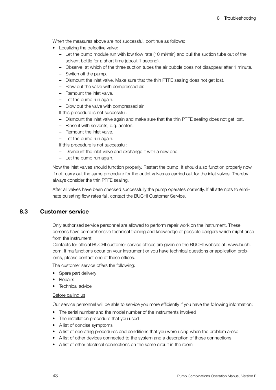 8 .3 customer service | BUCHI Pump Module C-605 User Manual | Page 43 / 50