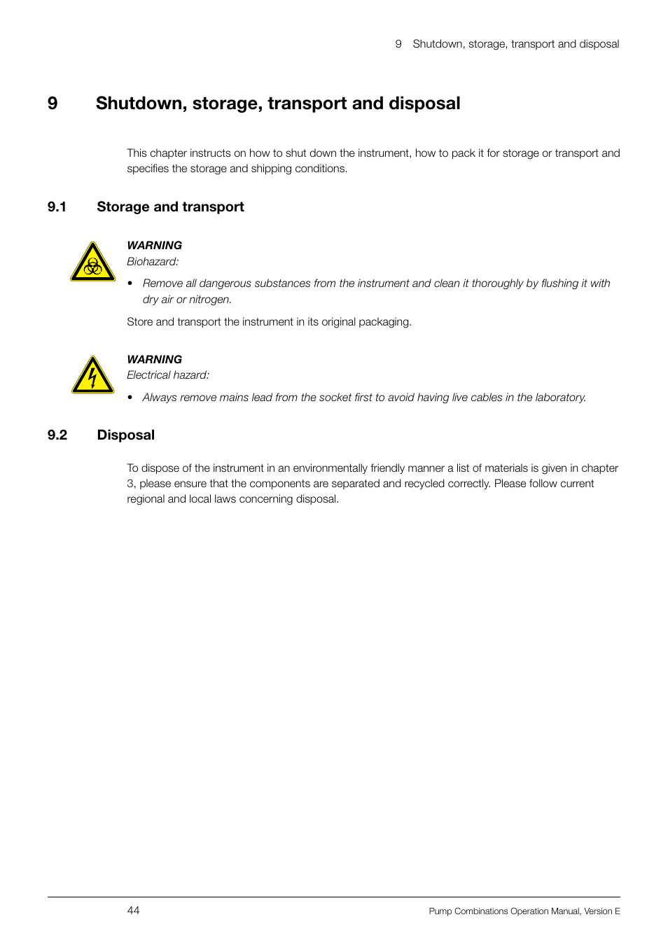 9shutdown, storage, transport and disposal | BUCHI Pump Module C-605 User Manual | Page 44 / 50