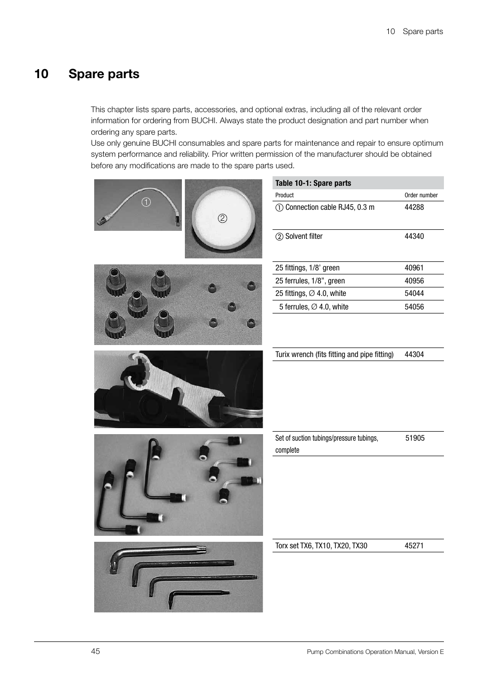 10 spare parts | BUCHI Pump Module C-605 User Manual | Page 45 / 50