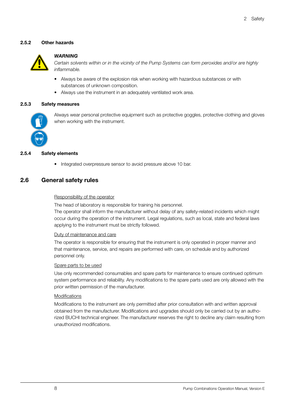 2 .6 general safety rules | BUCHI Pump Module C-605 User Manual | Page 8 / 50