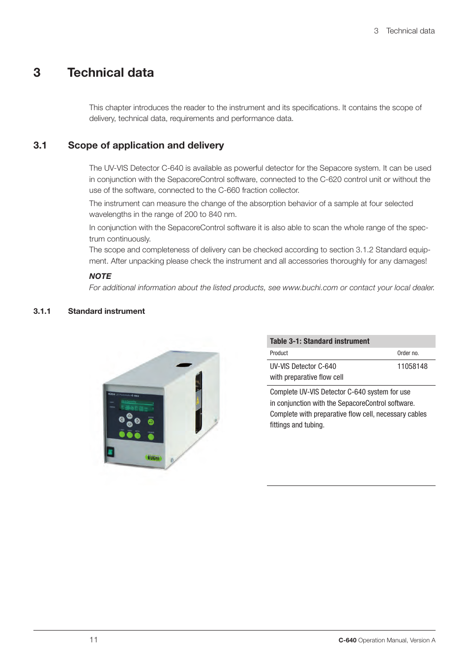 3technical data | BUCHI UV-Vis Detector C-640 User Manual | Page 11 / 44