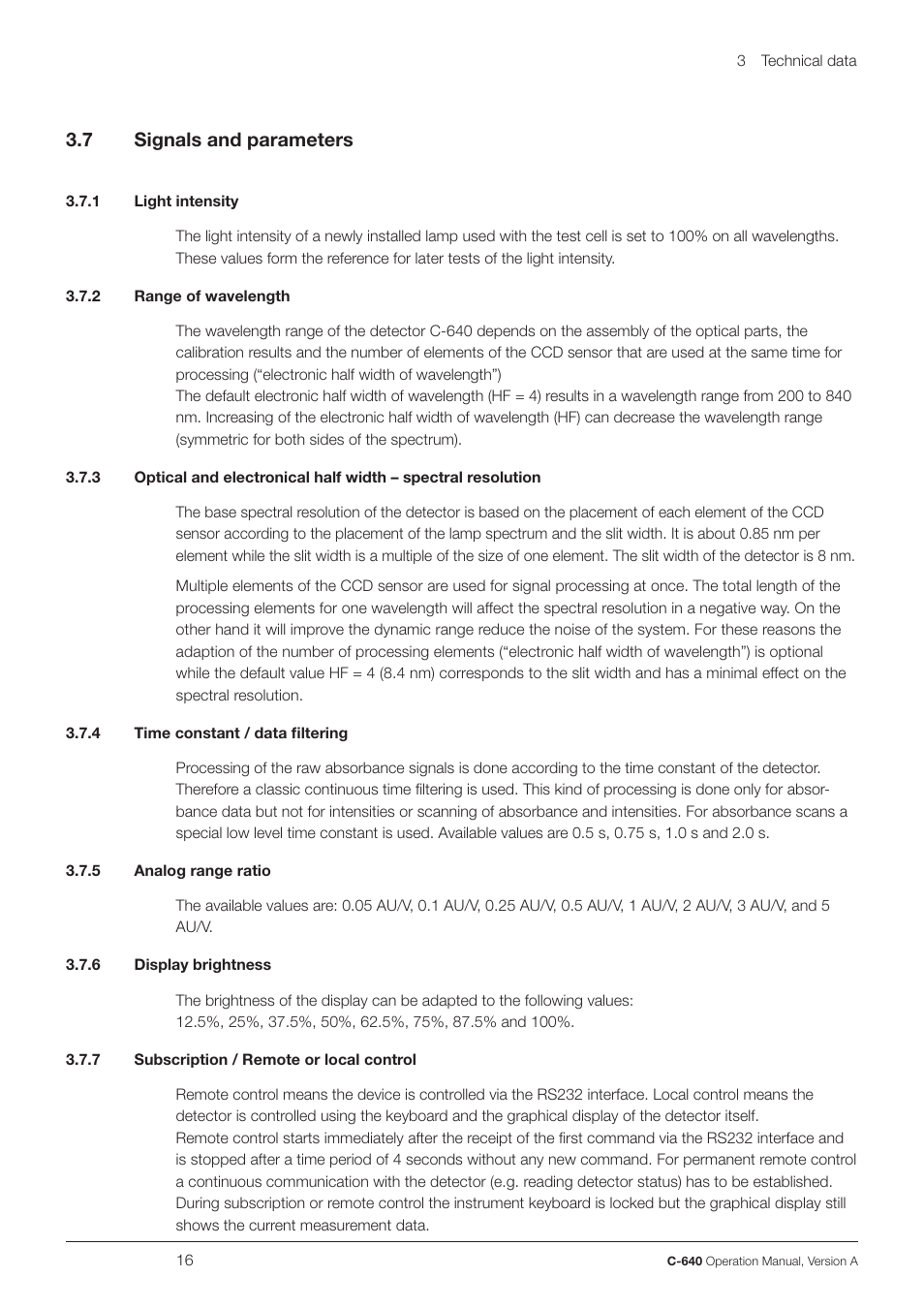 3 .7 signals and parameters | BUCHI UV-Vis Detector C-640 User Manual | Page 16 / 44