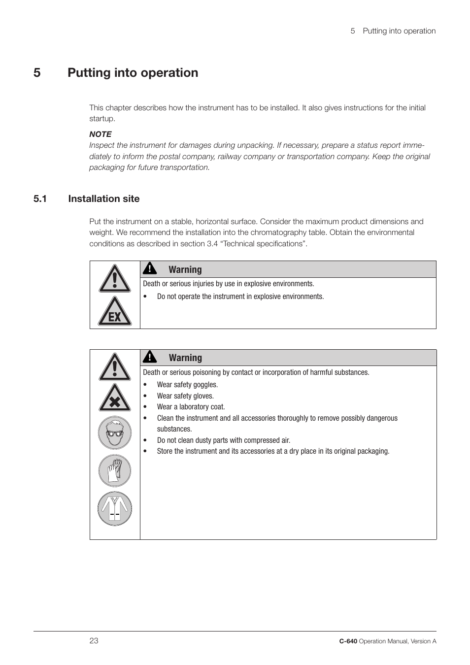 5putting into operation | BUCHI UV-Vis Detector C-640 User Manual | Page 23 / 44