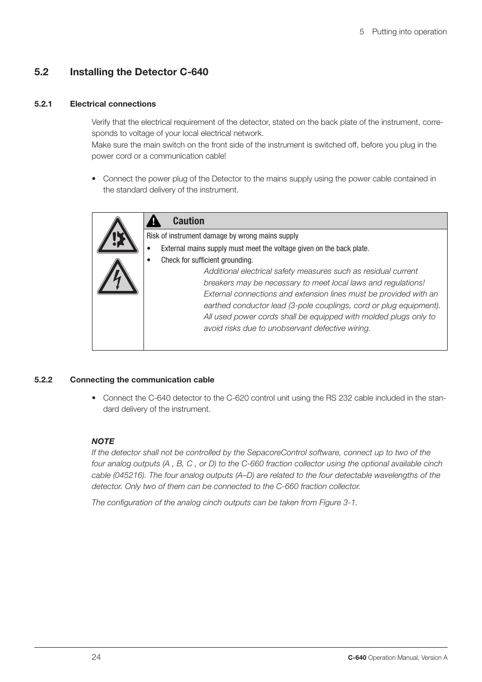 Caution | BUCHI UV-Vis Detector C-640 User Manual | Page 24 / 44