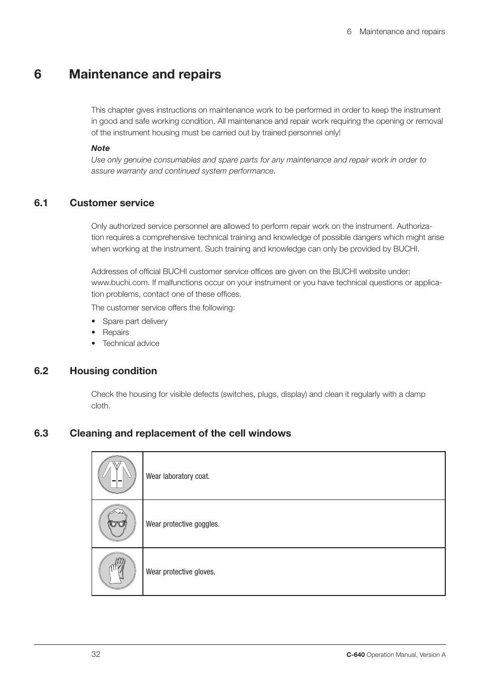 6maintenance and repairs | BUCHI UV-Vis Detector C-640 User Manual | Page 32 / 44