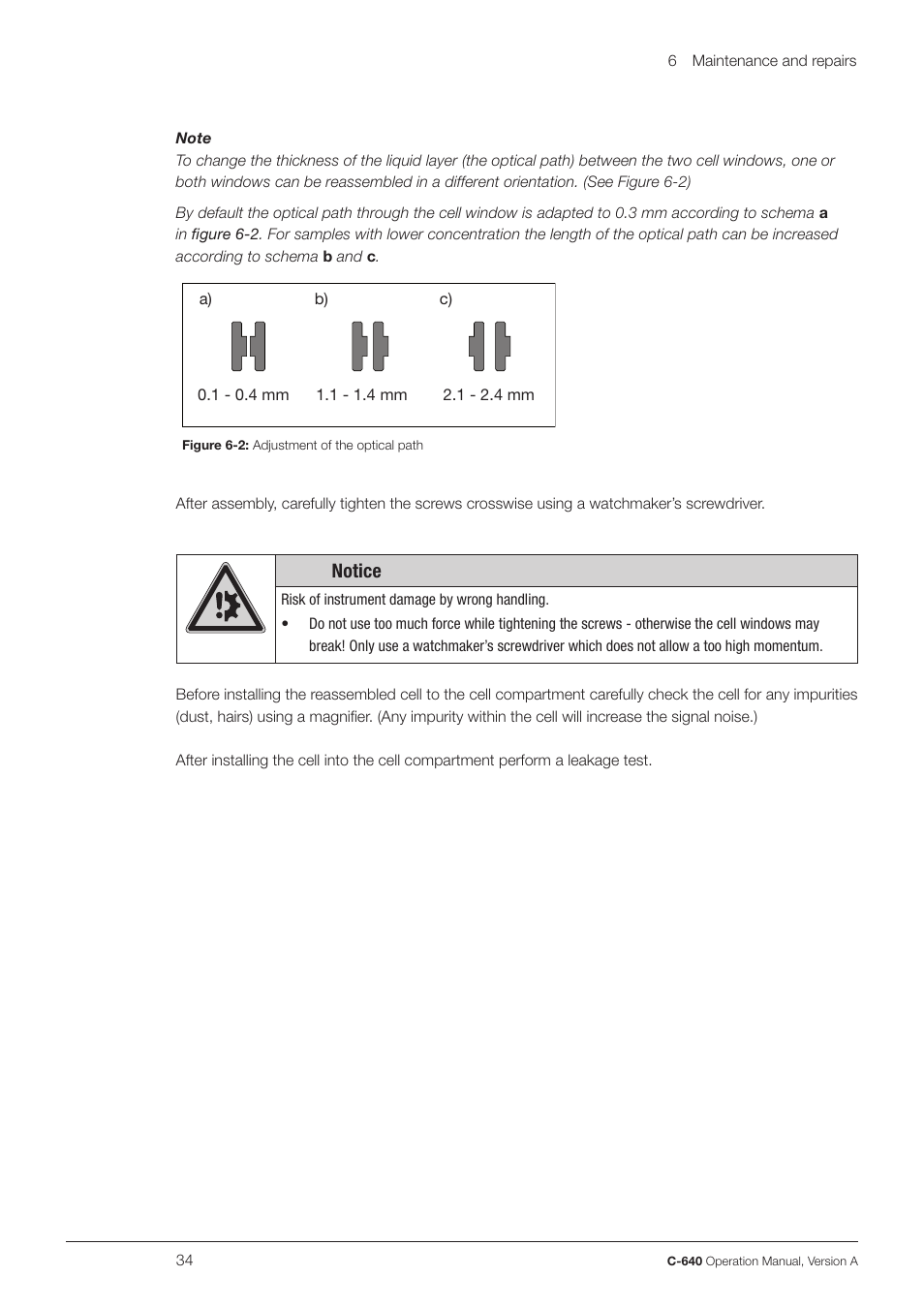 Notice | BUCHI UV-Vis Detector C-640 User Manual | Page 34 / 44
