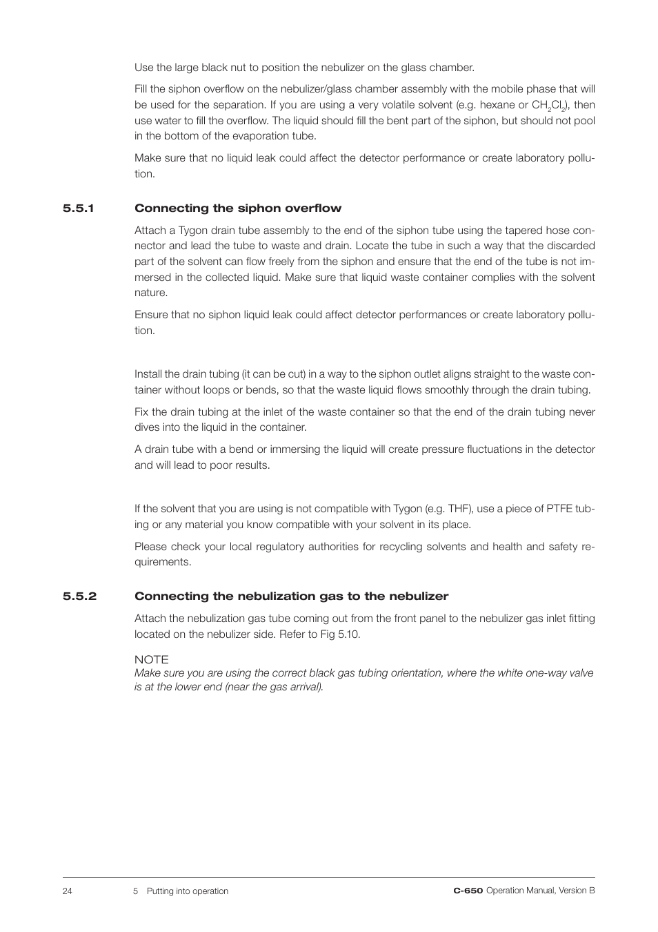 1 connecting the siphon overflow, 2 connecting the nebulization gas to the nebulizer, Connecting the siphon overflow | BUCHI ELS Detector C-650 User Manual | Page 24 / 56