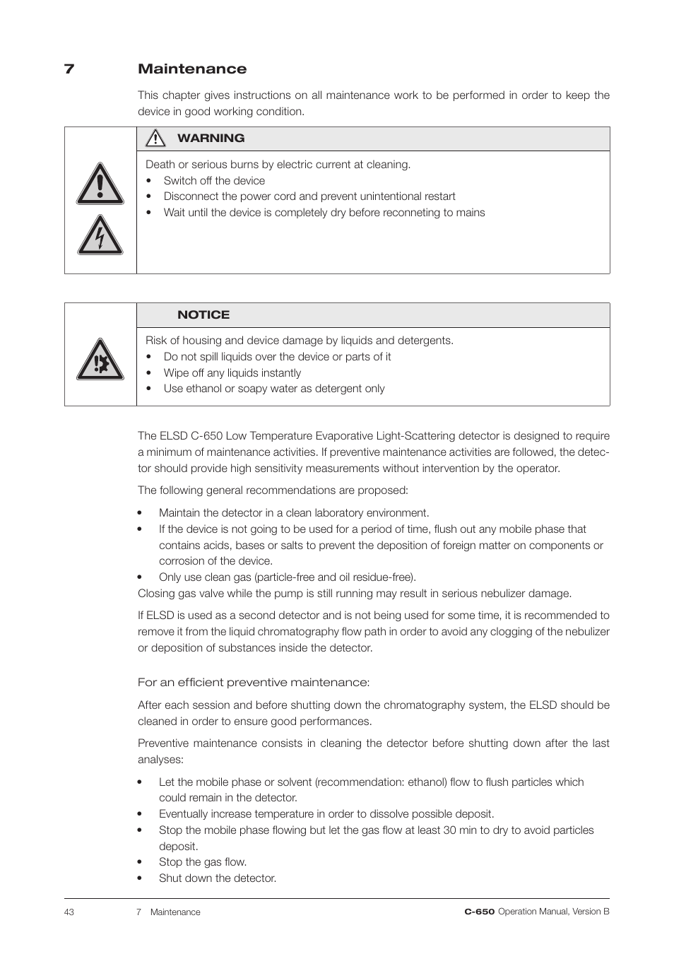 7 maintenance | BUCHI ELS Detector C-650 User Manual | Page 43 / 56