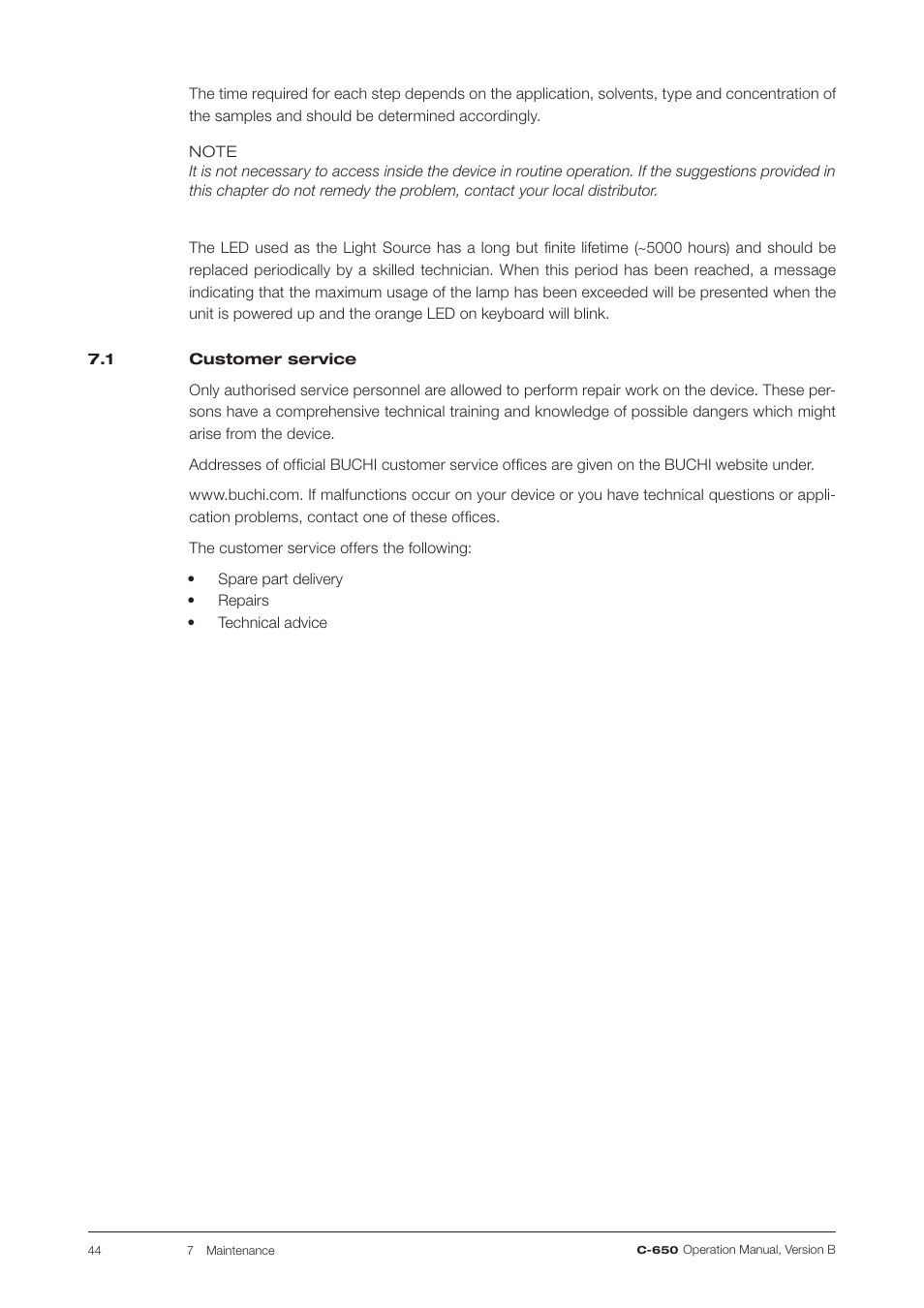 1 customer service, Customer service | BUCHI ELS Detector C-650 User Manual | Page 44 / 56