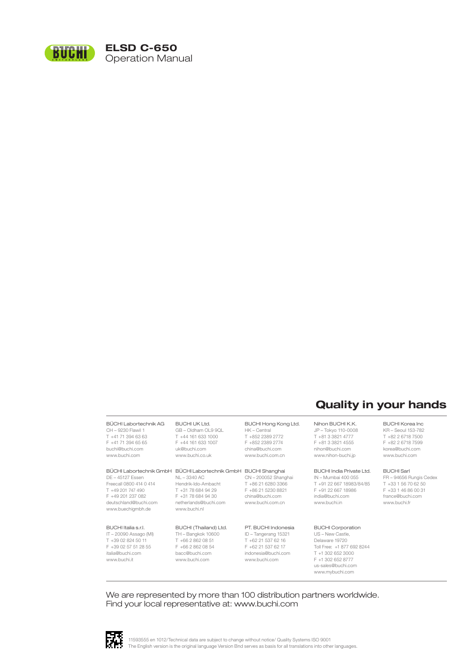 Quality in your hands, Elsd c-650 operation manual | BUCHI ELS Detector C-650 User Manual | Page 56 / 56
