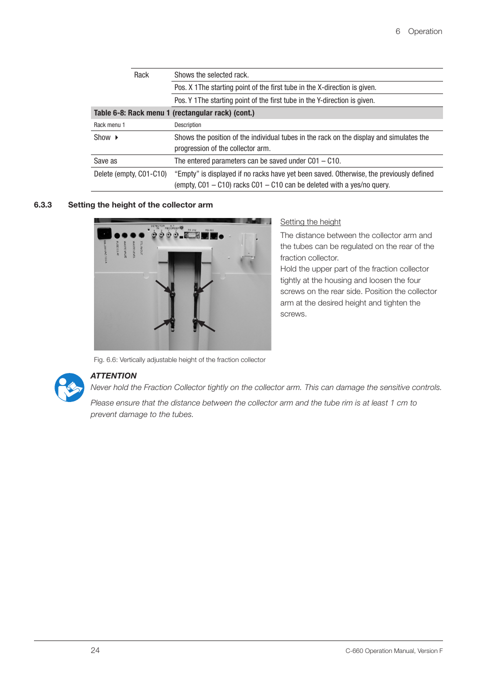 3 setting the height of the collector arm | BUCHI Fraction Collector C-660 User Manual | Page 24 / 36