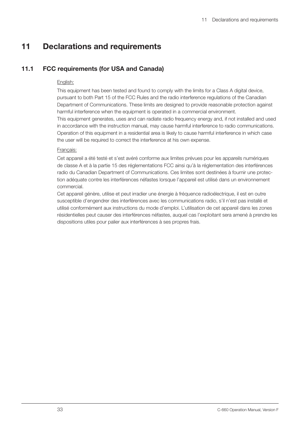 11 declarations and requirements, 1 fcc requirements (for usa and canada) | BUCHI Fraction Collector C-660 User Manual | Page 33 / 36