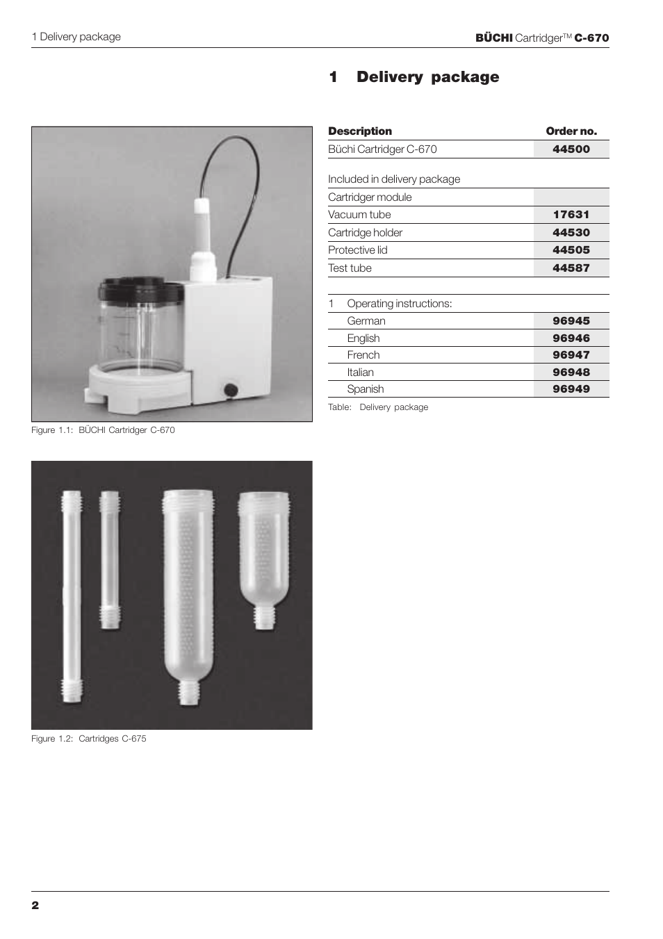 1delivery package | BUCHI Cartridge C-670 User Manual | Page 4 / 26