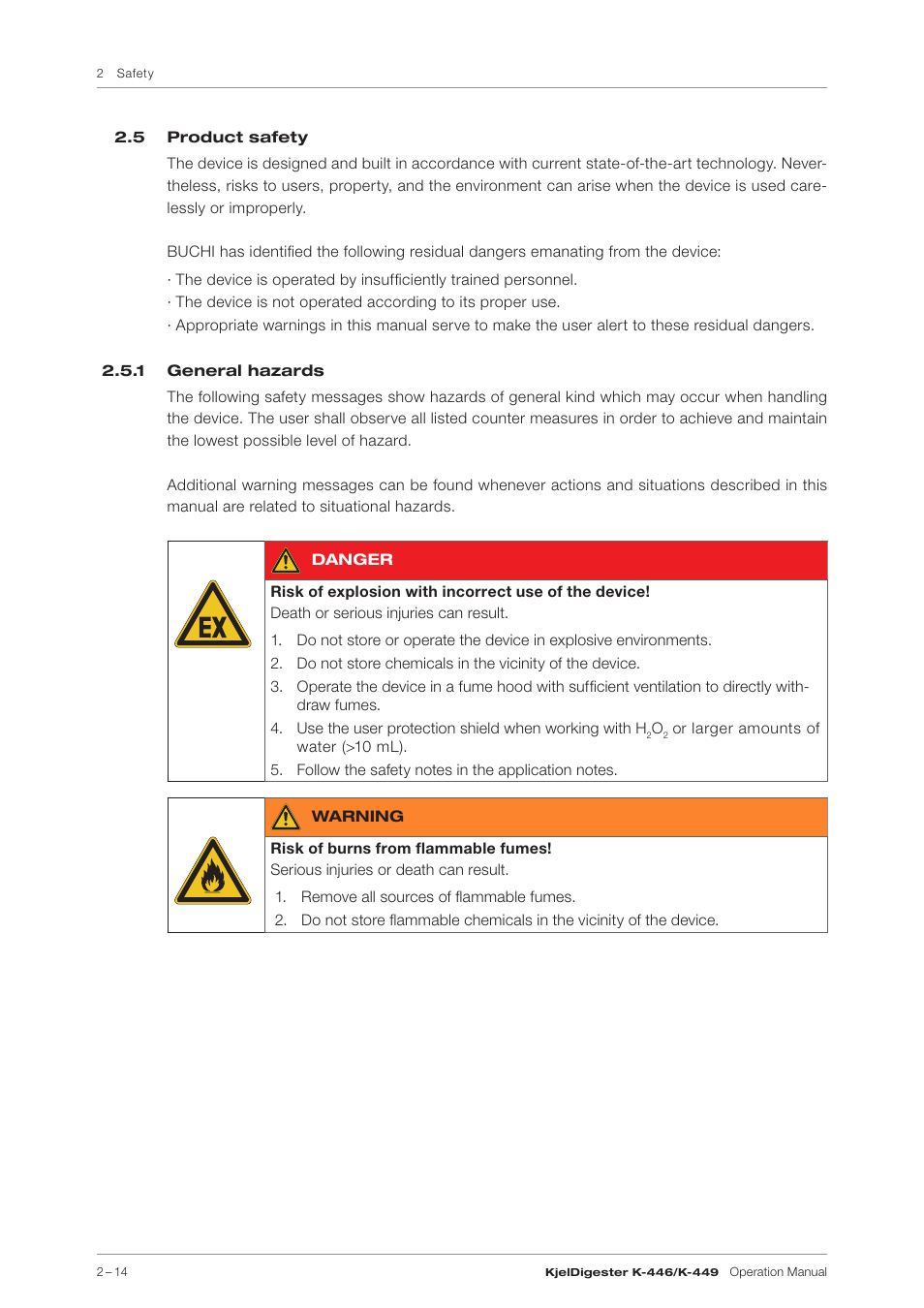 5 product safety, 1 general hazards | BUCHI KjelDigester K-449 User Manual | Page 14 / 74