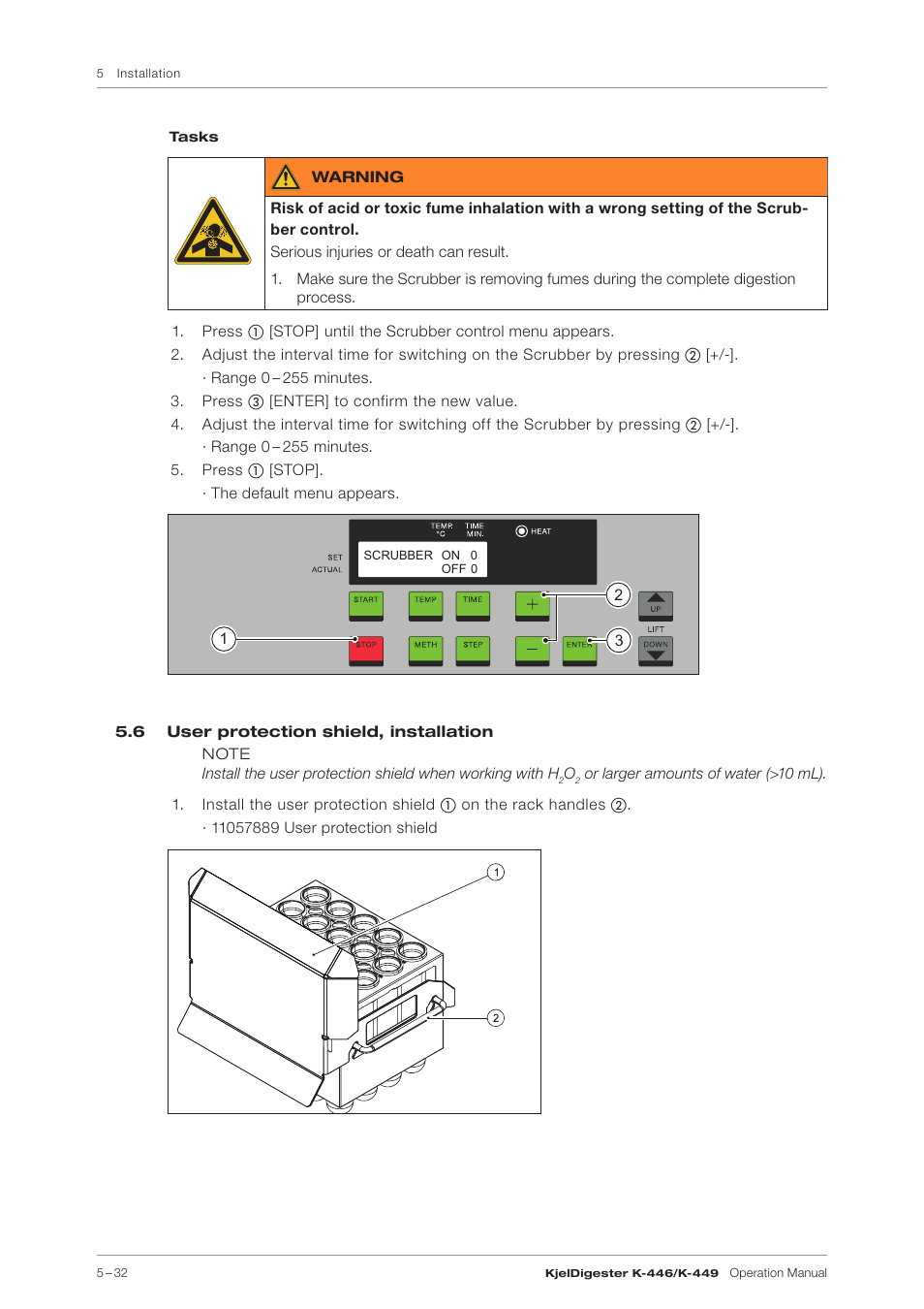 6 user protection shield, installation | BUCHI KjelDigester K-449 User Manual | Page 32 / 74