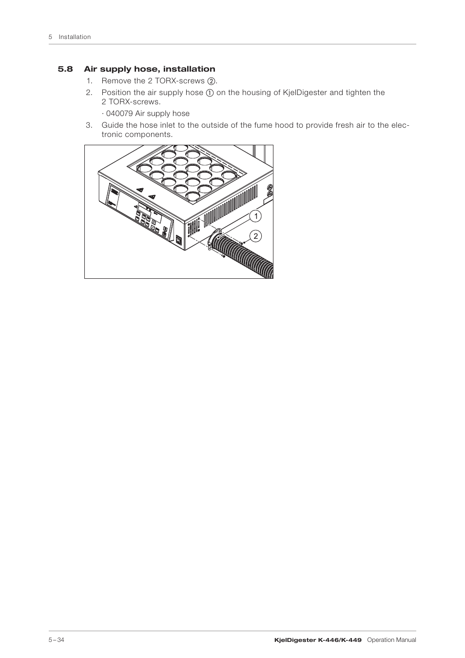 8 air supply hose, installation | BUCHI KjelDigester K-449 User Manual | Page 34 / 74