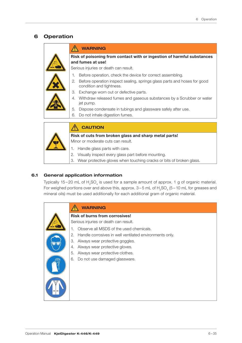 6 operation, 1 general application information | BUCHI KjelDigester K-449 User Manual | Page 35 / 74