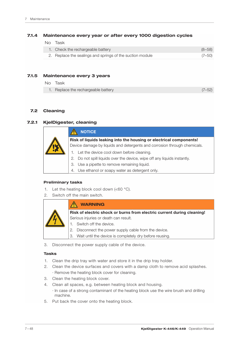 5 maintenance every 3 years, 2 cleaning, 1 kjeldigester, cleaning | BUCHI KjelDigester K-449 User Manual | Page 48 / 74