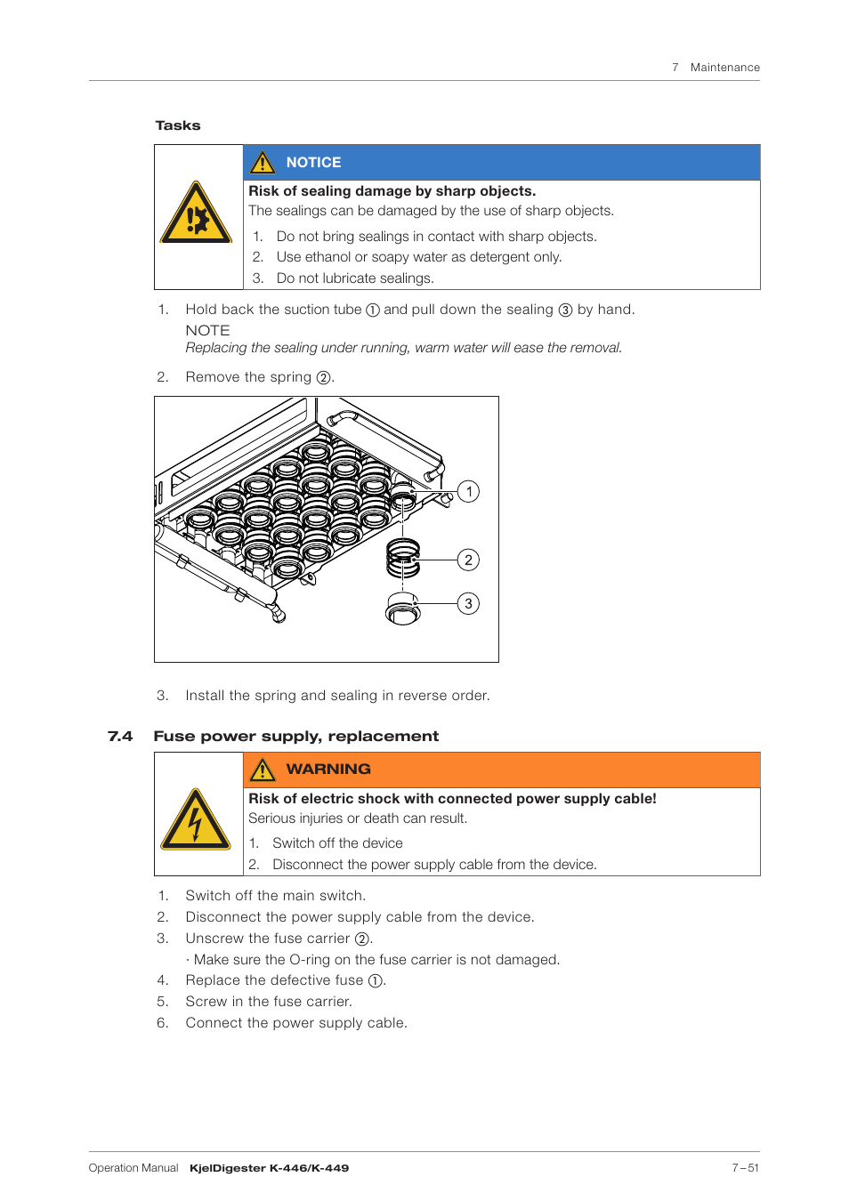 4 fuse power supply, replacement | BUCHI KjelDigester K-449 User Manual | Page 51 / 74