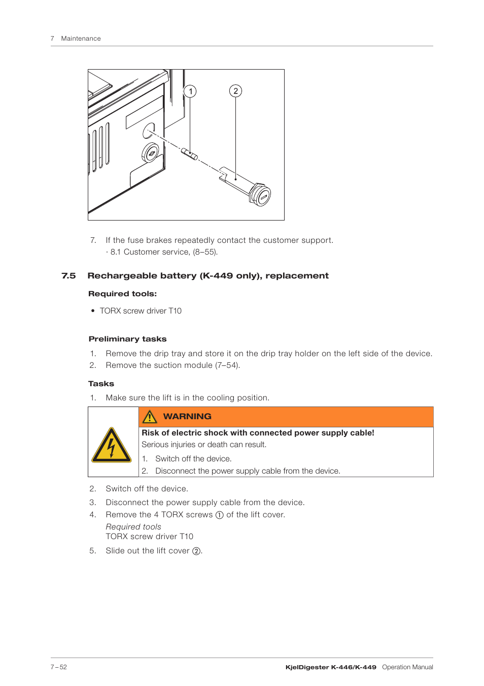 5 rechargeable battery (k-449 only), replacement | BUCHI KjelDigester K-449 User Manual | Page 52 / 74