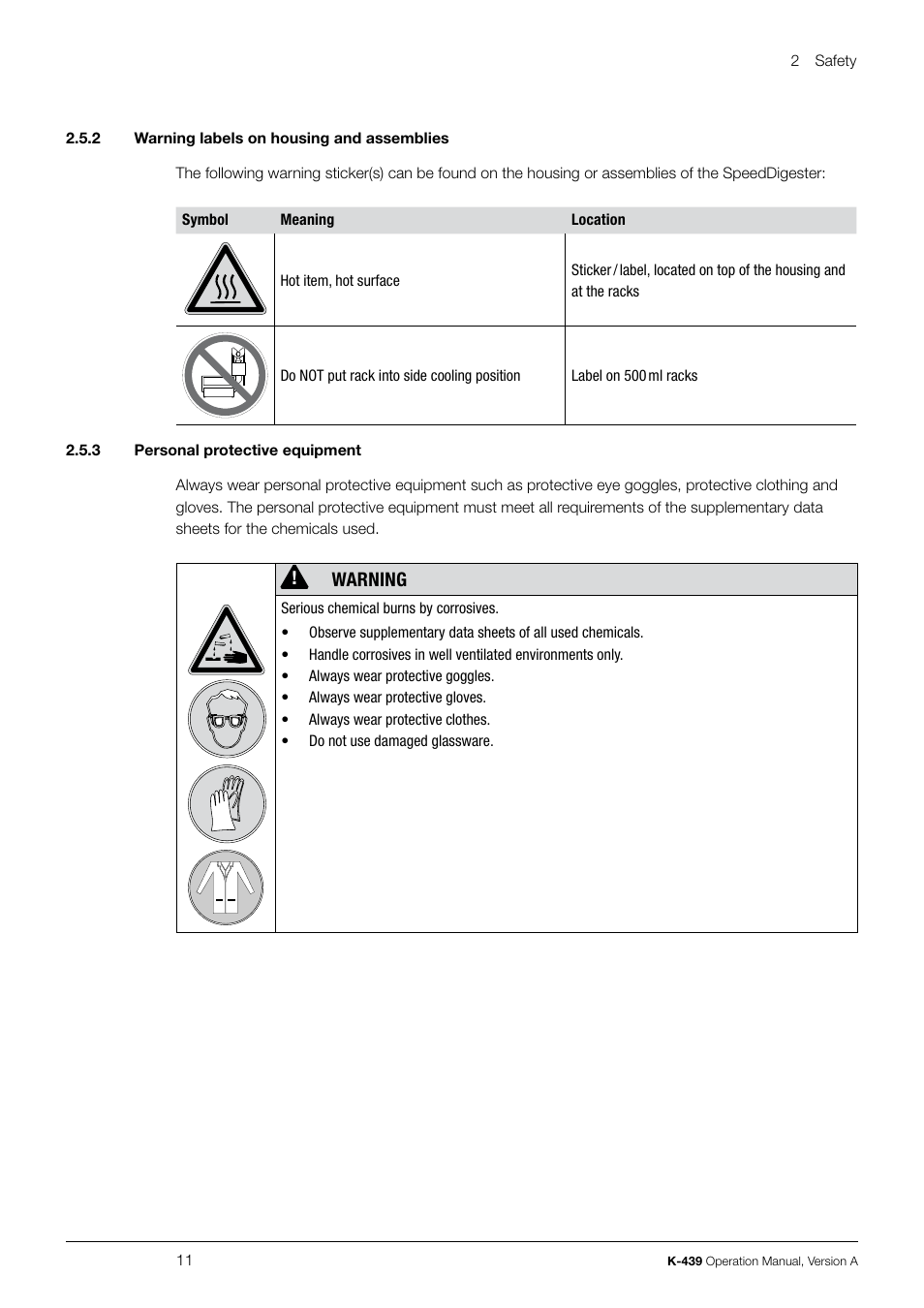 Warning | BUCHI SpeedDigester K-439 User Manual | Page 11 / 70