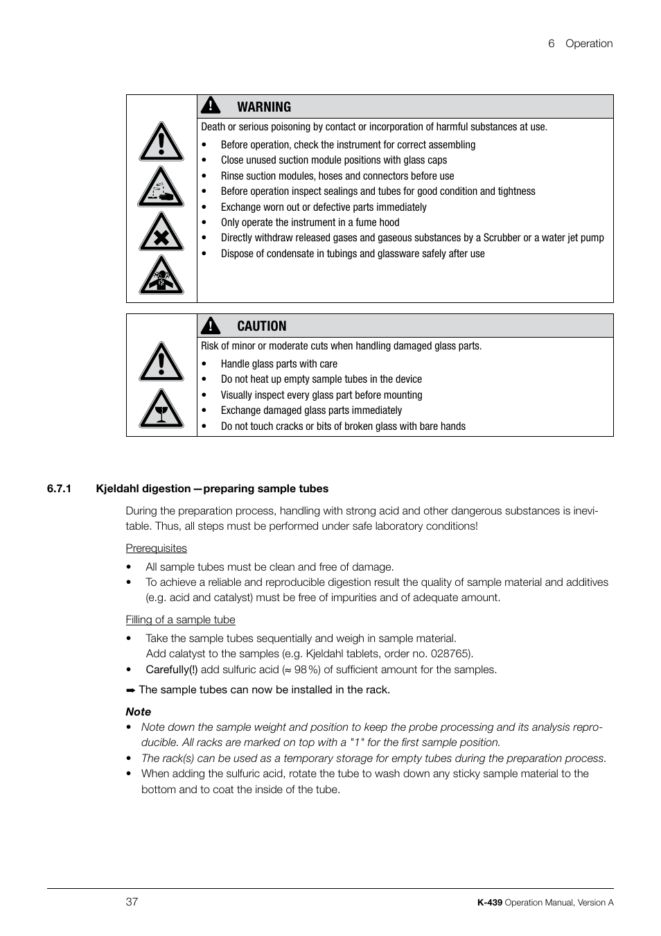 Warning, Caution | BUCHI SpeedDigester K-439 User Manual | Page 37 / 70