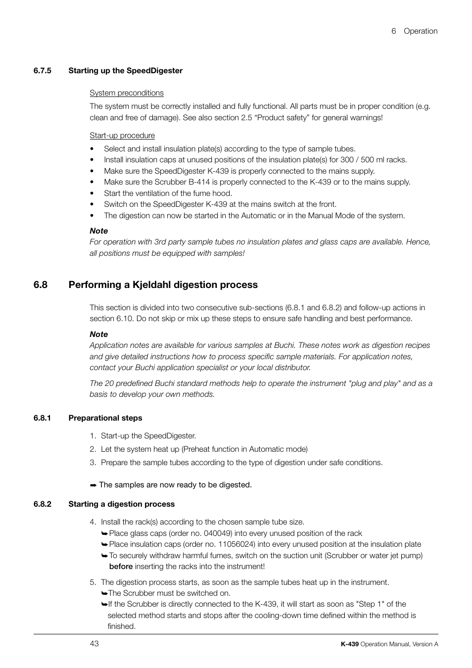 6 .8 performing a kjeldahl digestion process | BUCHI SpeedDigester K-439 User Manual | Page 43 / 70
