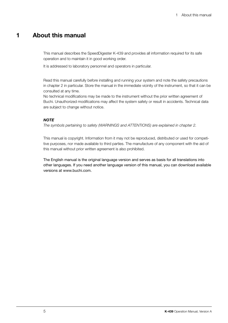 1about this manual | BUCHI SpeedDigester K-439 User Manual | Page 5 / 70
