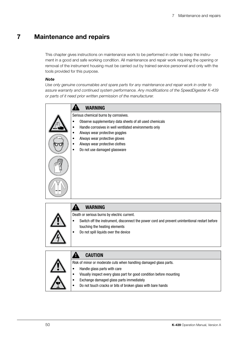 7maintenance and repairs | BUCHI SpeedDigester K-439 User Manual | Page 50 / 70